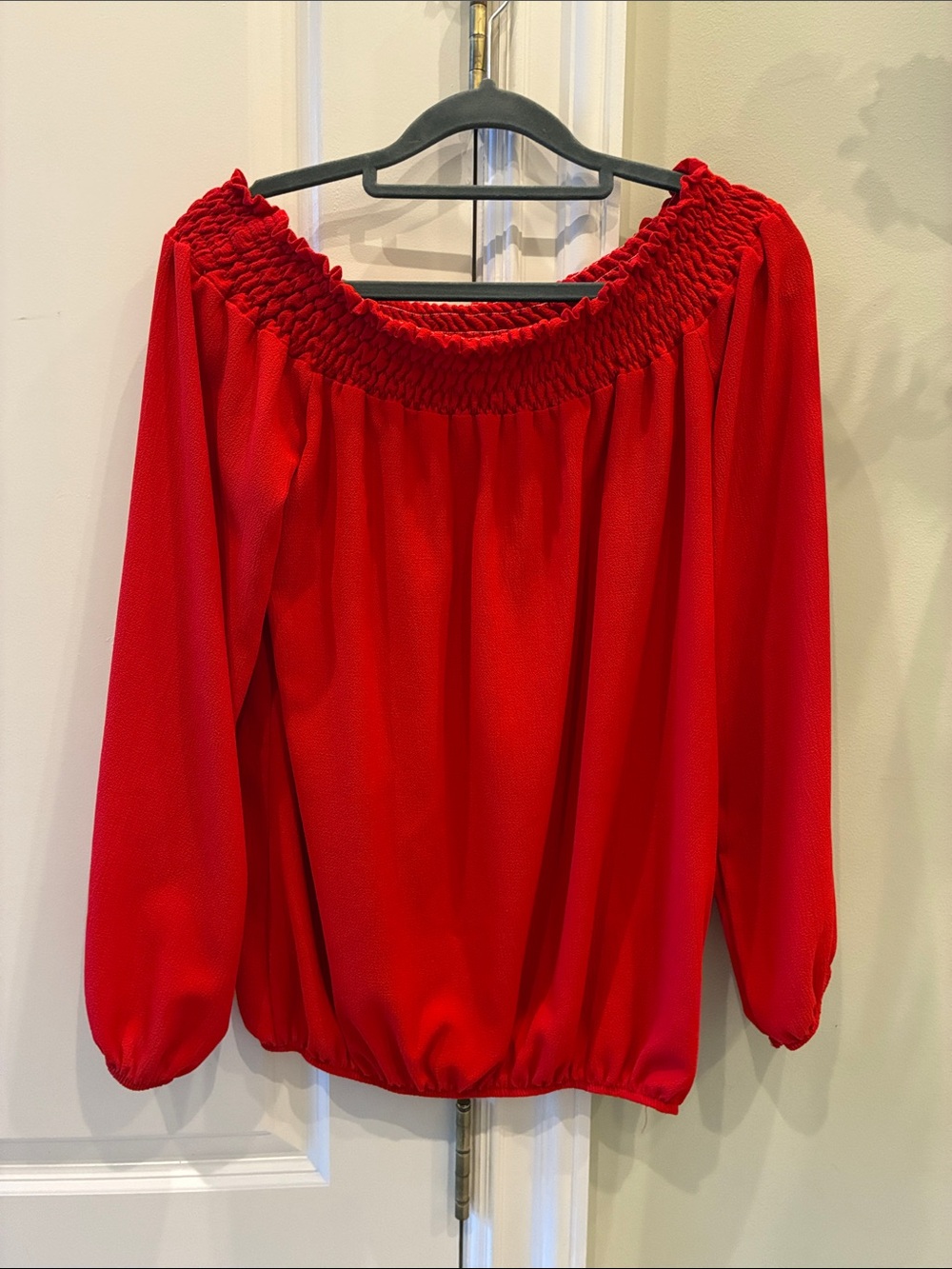 ❤️Red Off-Shoulder Smocked Neck Blouse made in Italy❤️